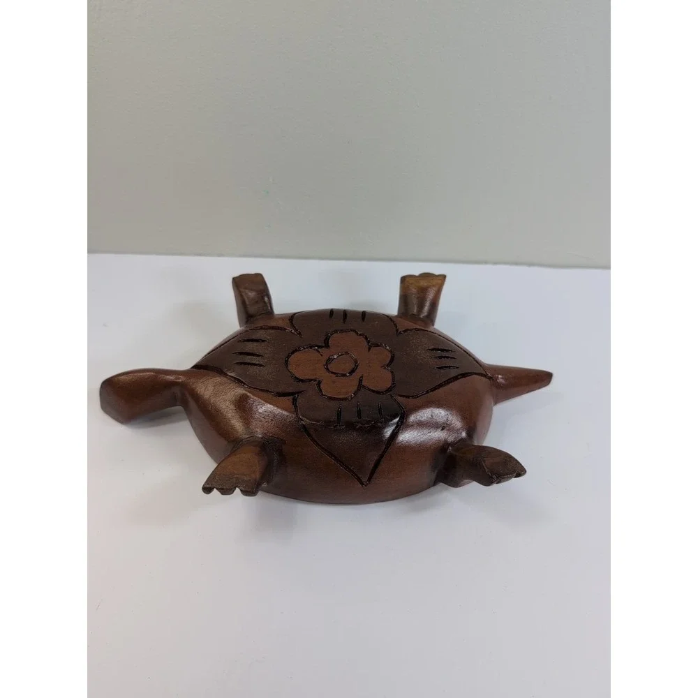 Vintage Wooden Turtle Hand Carved Wood‎ Trinket/Coin Box